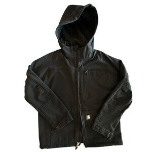 CARHARTT Jacket Soft Shell Hooded Mens Size Med. Black Water Repellent J182
